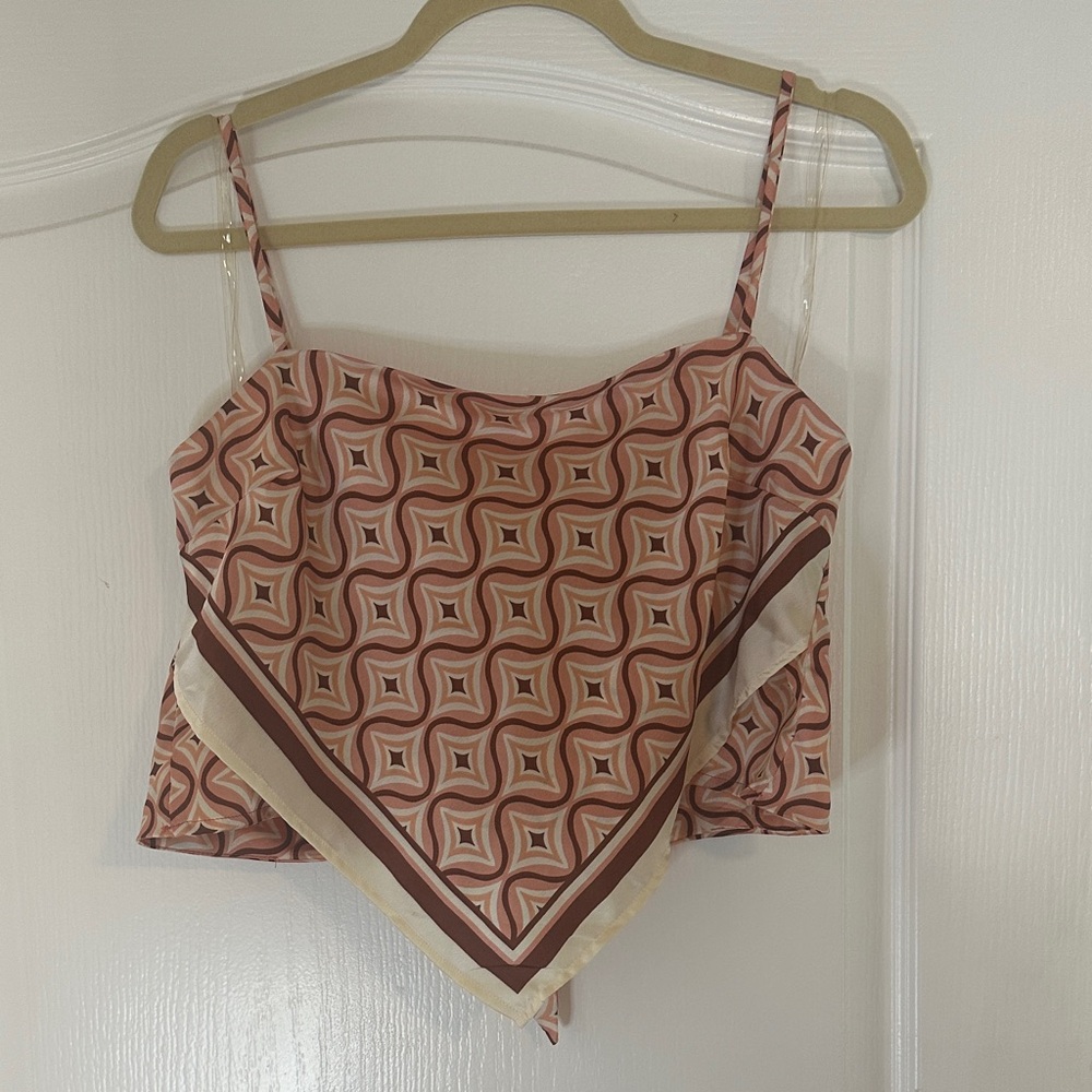 Willow Pink Geometric Handkerchief Hem Cami with Cream Trim